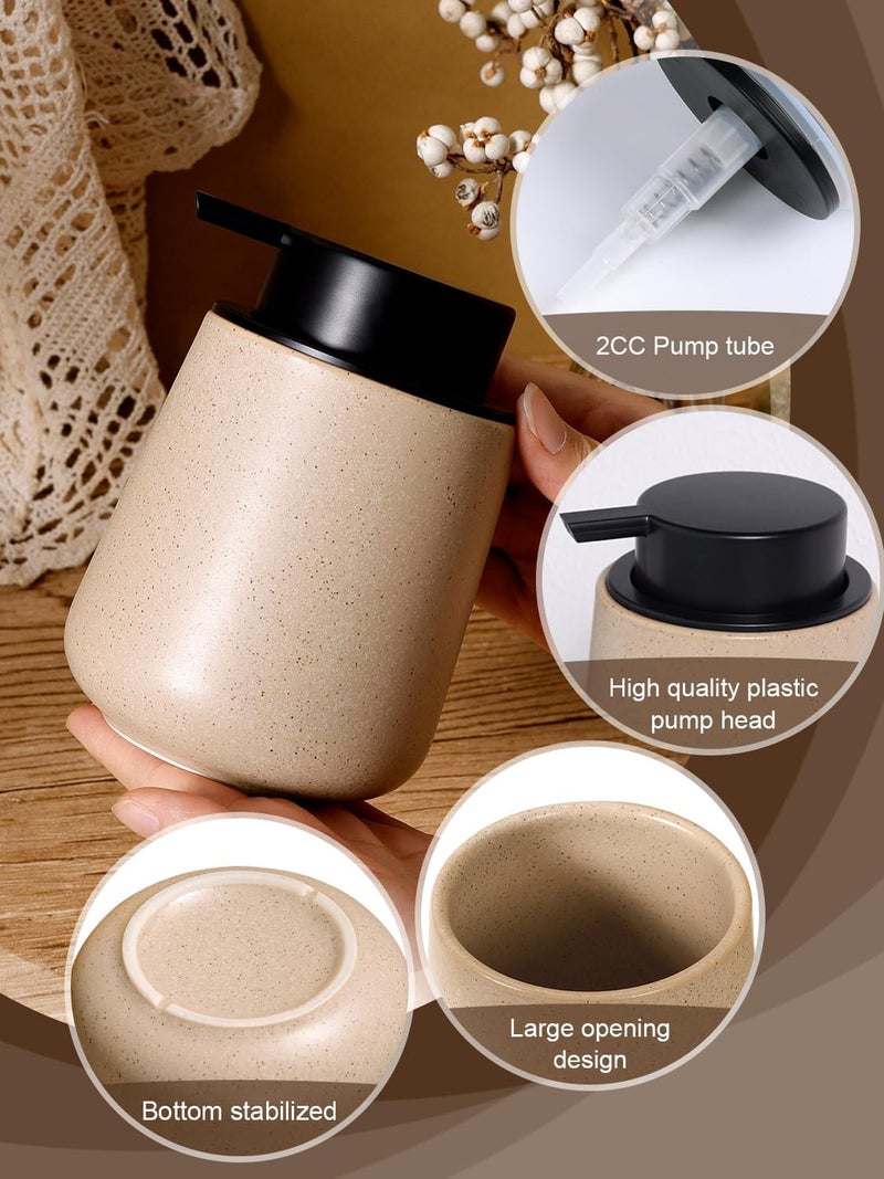 INGOFIN Ceramic Lotion Dispenser - 12 oz Hand Soap Dispenser Bathroom, Modern Liquid Dispenser with Pump, Refillable Dish Soap Bottle for Kitchen, Beige - Image 5